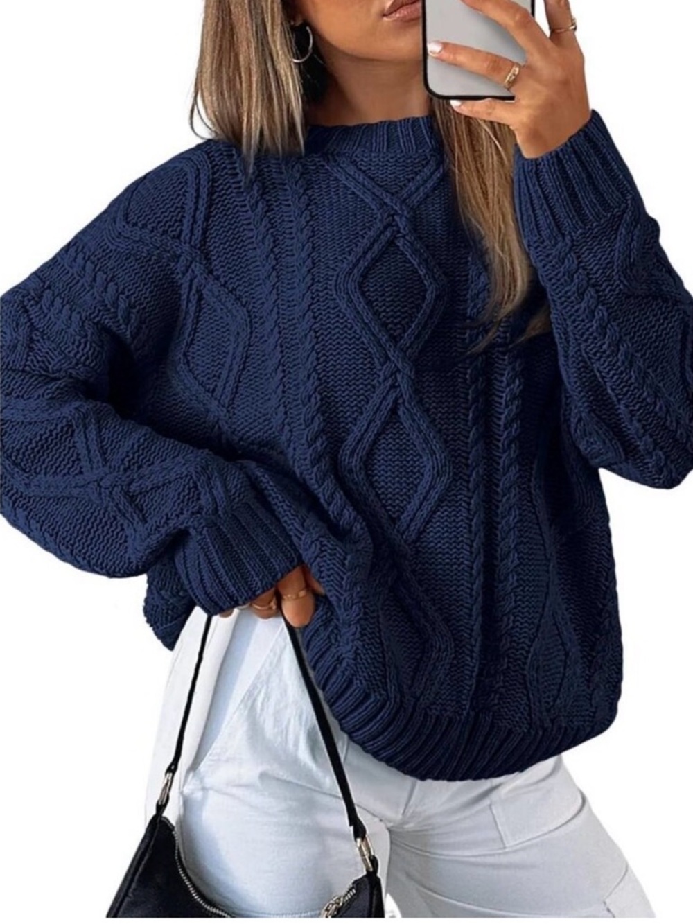 Wild fable cotton cable crew neck sweater navy